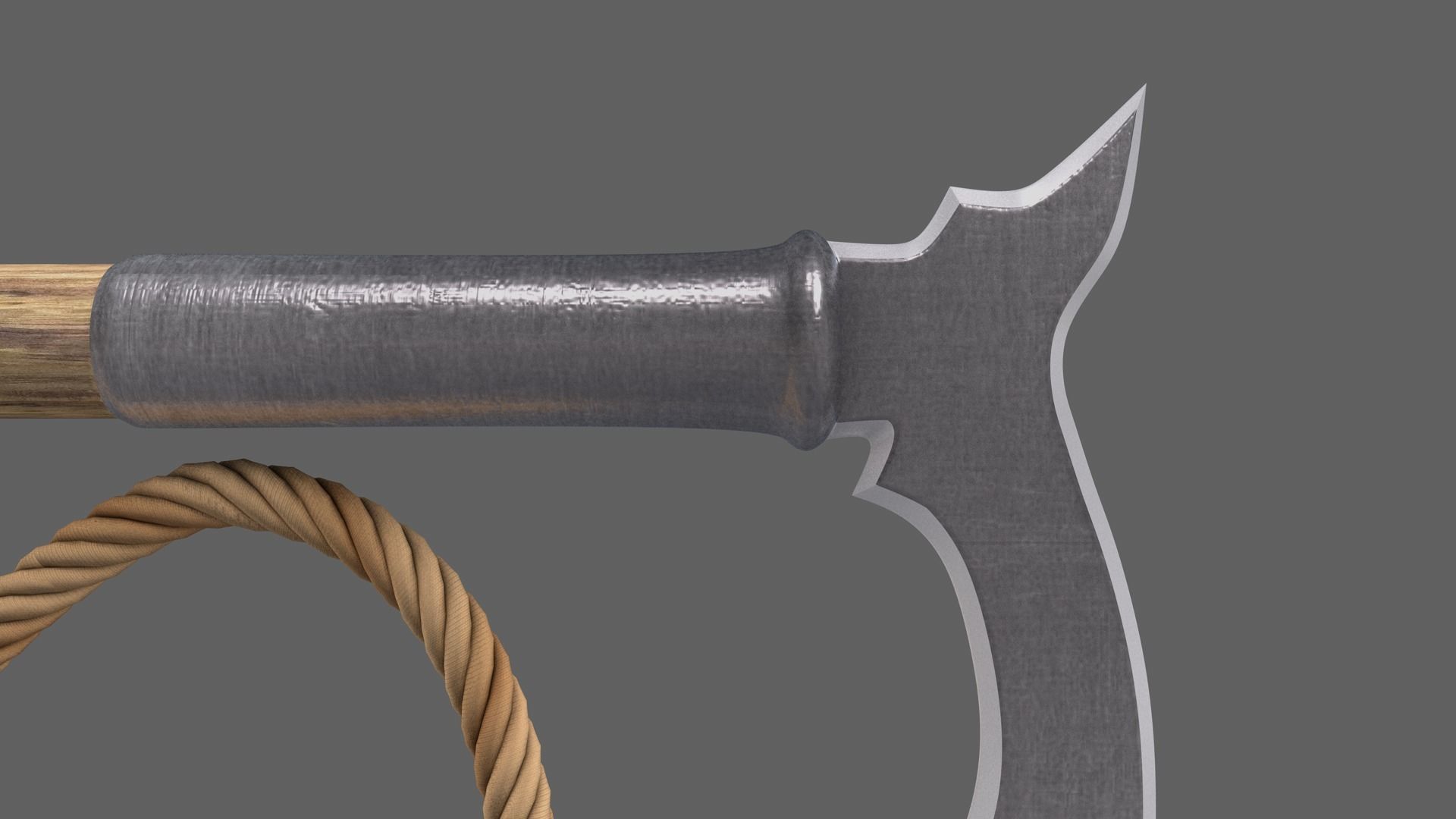 Kusarigama axe with rope 3D model_4