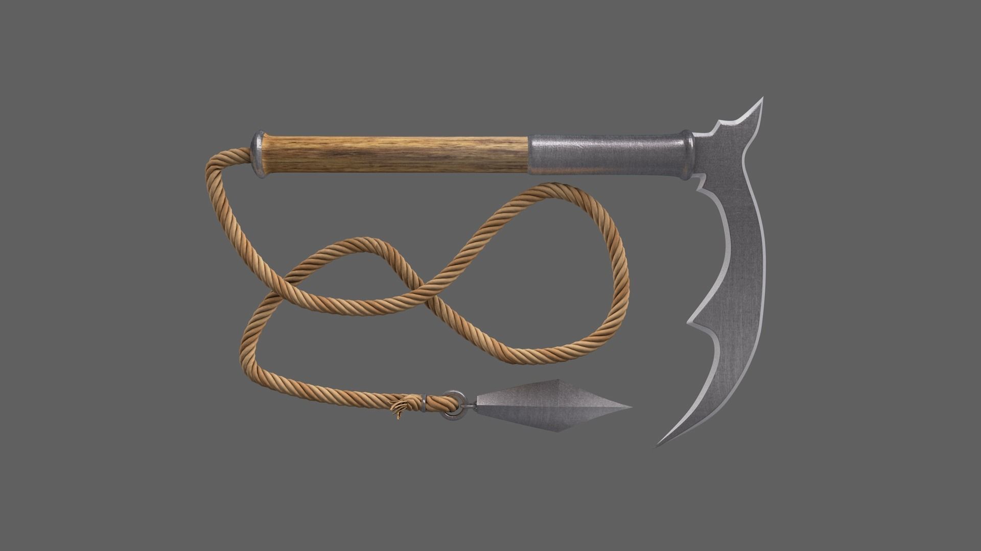 Kusarigama axe with rope 3D model_1