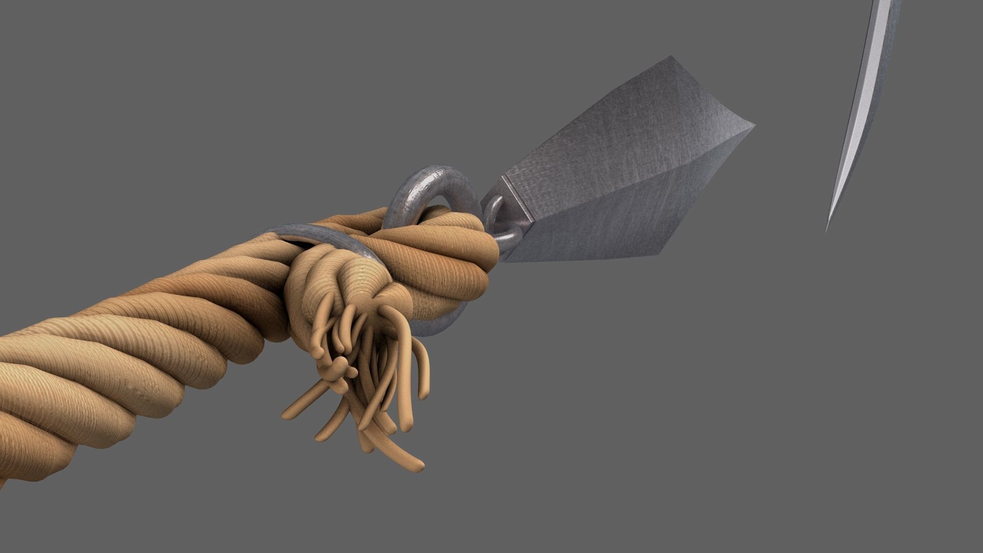 Kusarigama axe with rope 3D model_9