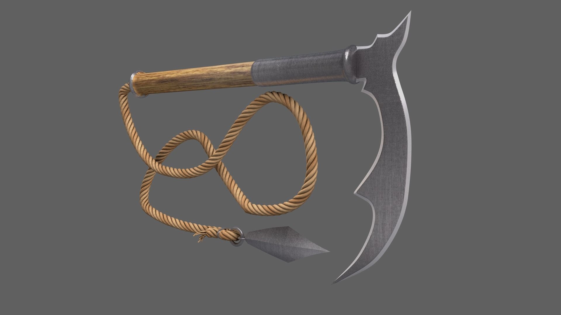 Kusarigama axe with rope 3D model_3