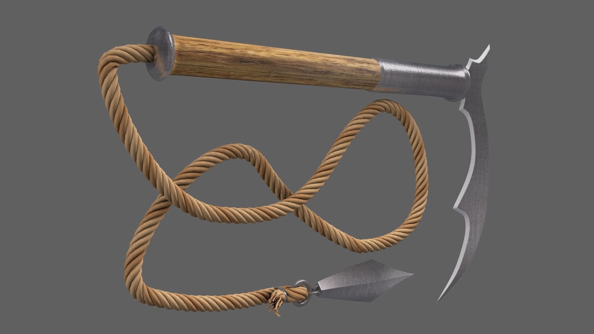 Kusarigama axe with rope 3D model_2