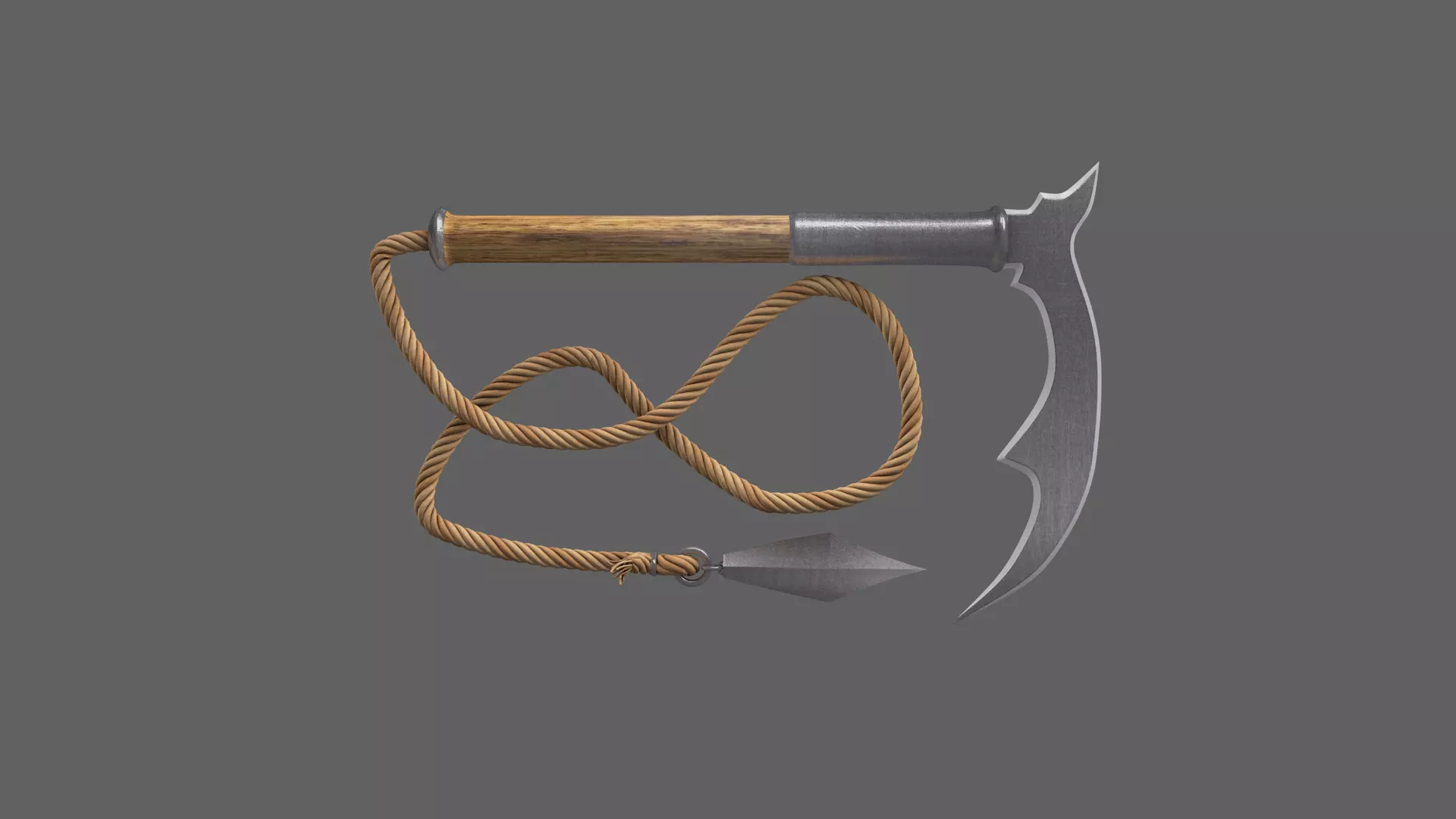 Kusarigama axe with rope 3D model_0