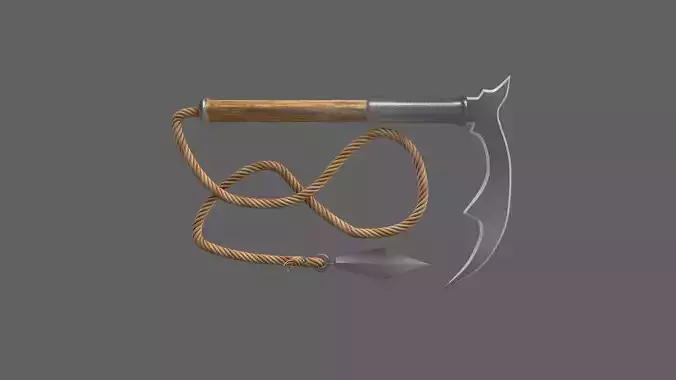 Kusarigama axe with rope 3D model