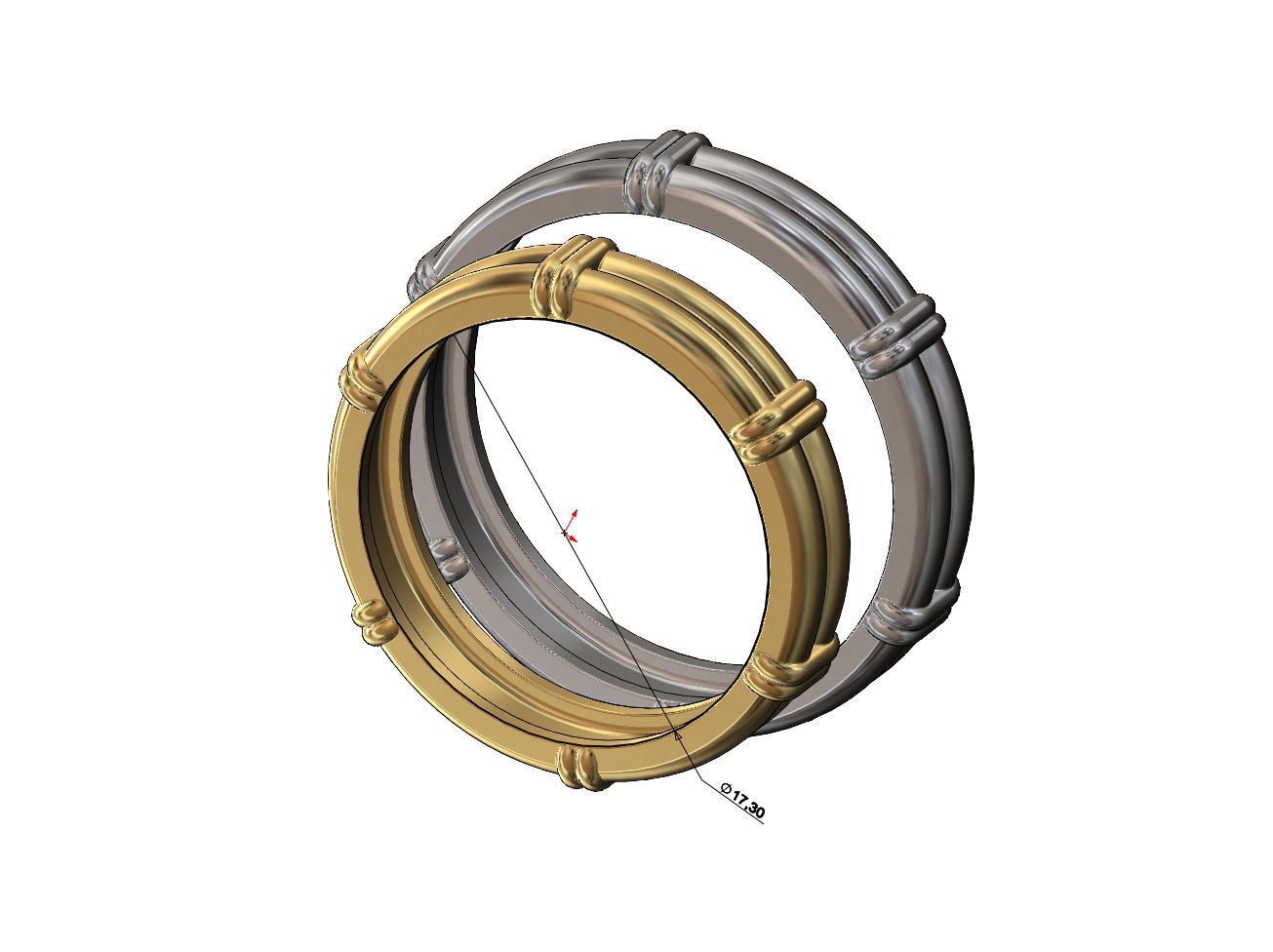 Solid double wire ring with links 3D print model_4