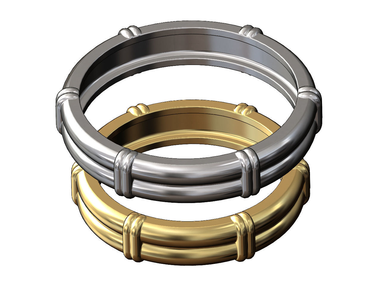 Solid double wire ring with links 3D print model_7