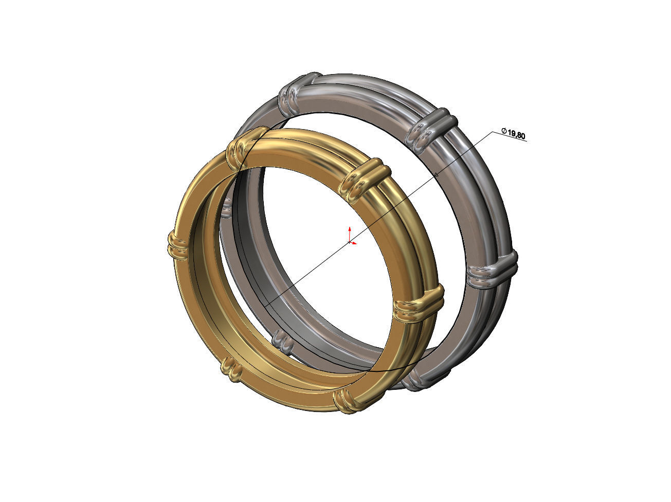 Solid double wire ring with links 3D print model_3