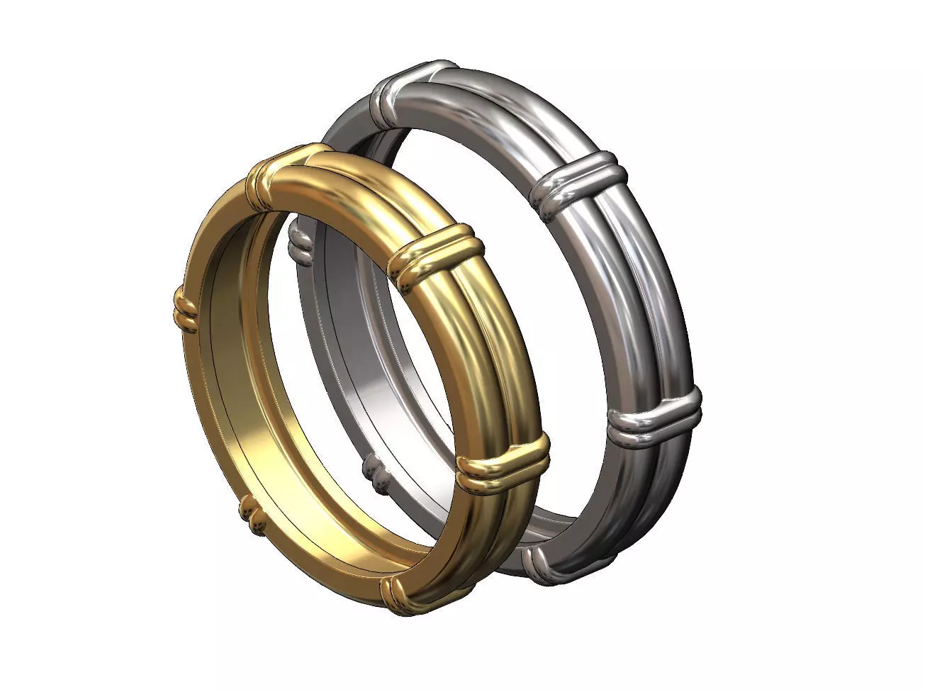Solid double wire ring with links 3D print model_0