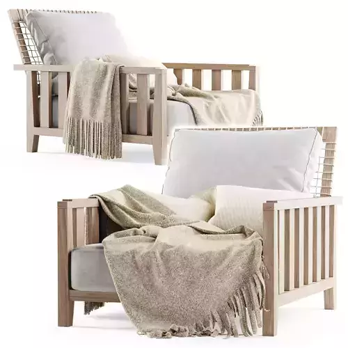 Wooden garden chair with plaid 