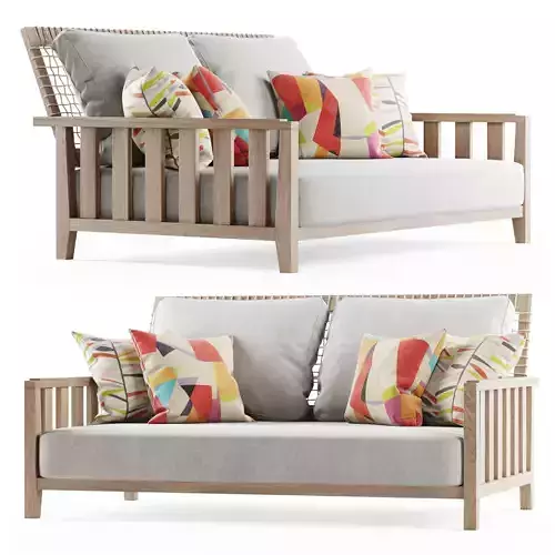 Double wooden garden sofa