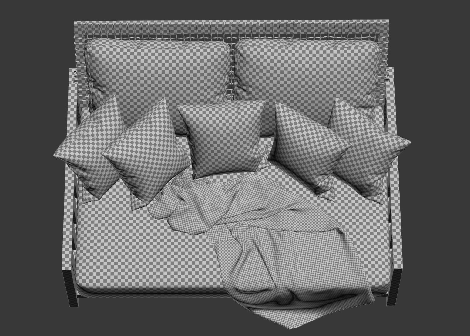 Double wooden garden sofa with plaid 3D model_11