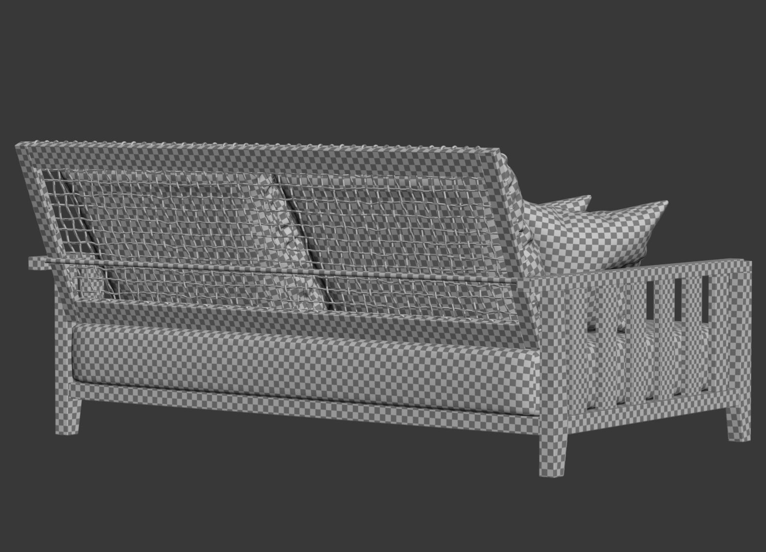 Double wooden garden sofa with plaid 3D model_9