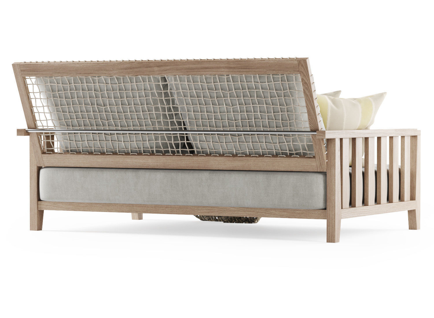 Double wooden garden sofa with plaid 3D model_4