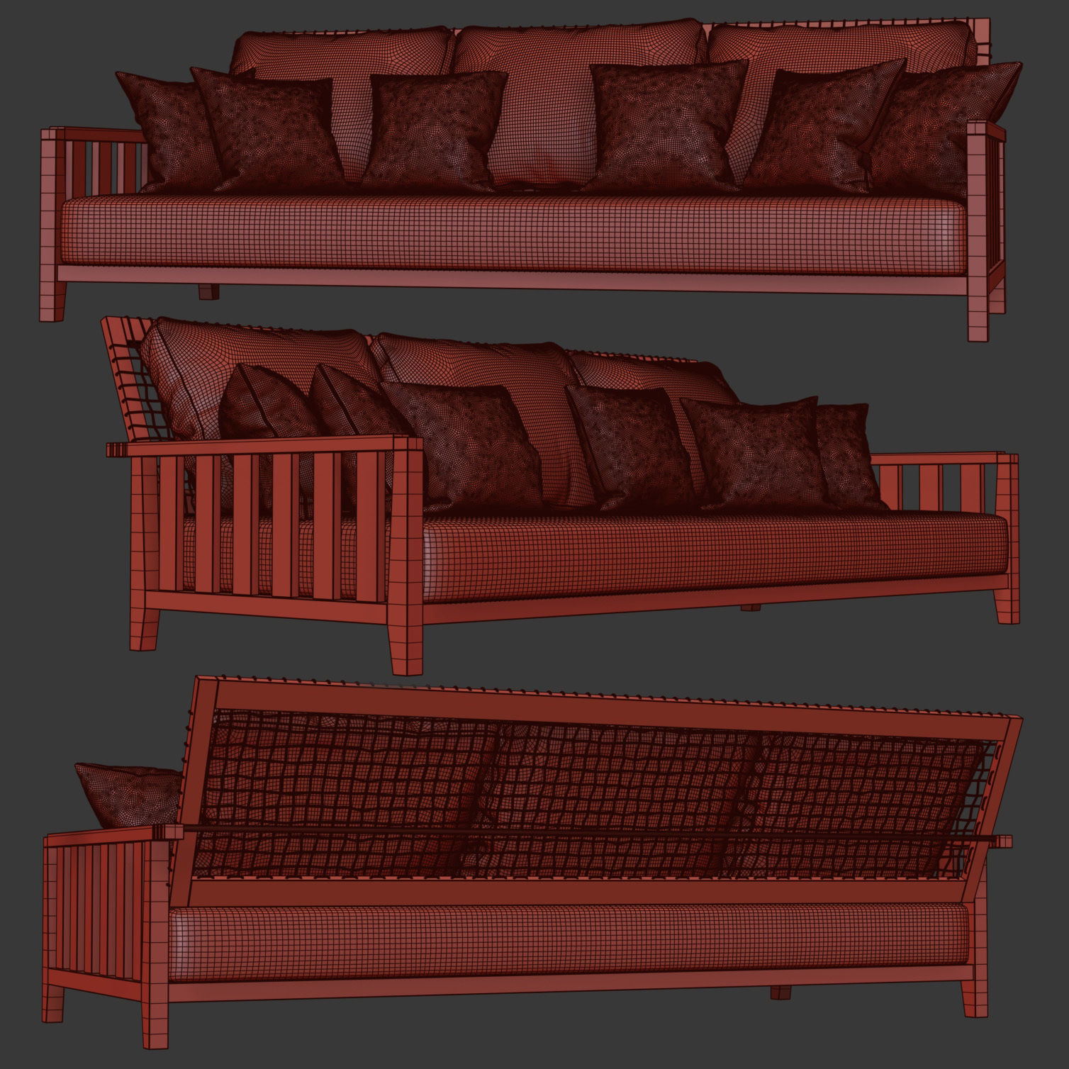 Three-seater garden sofa  3D model_4