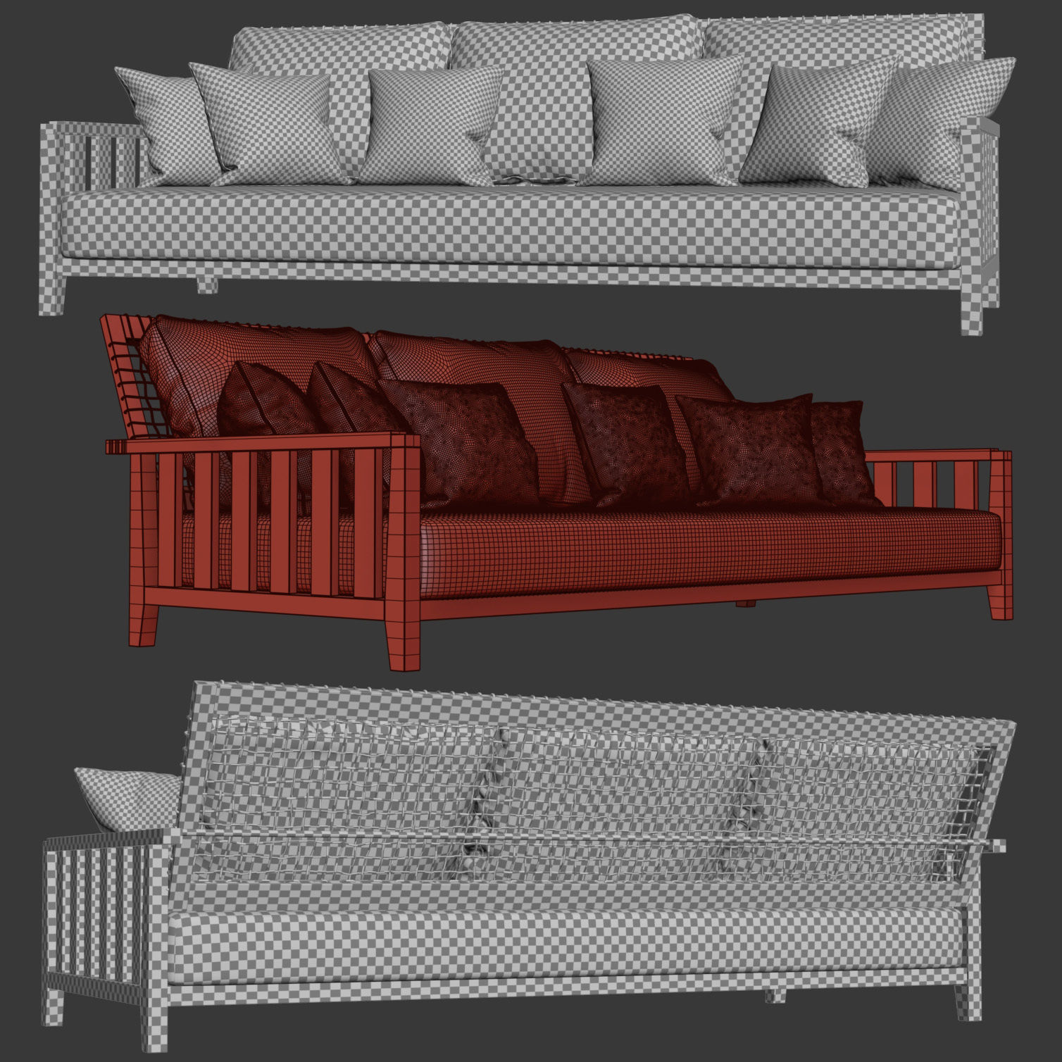 Three-seater garden sofa  3D model_5