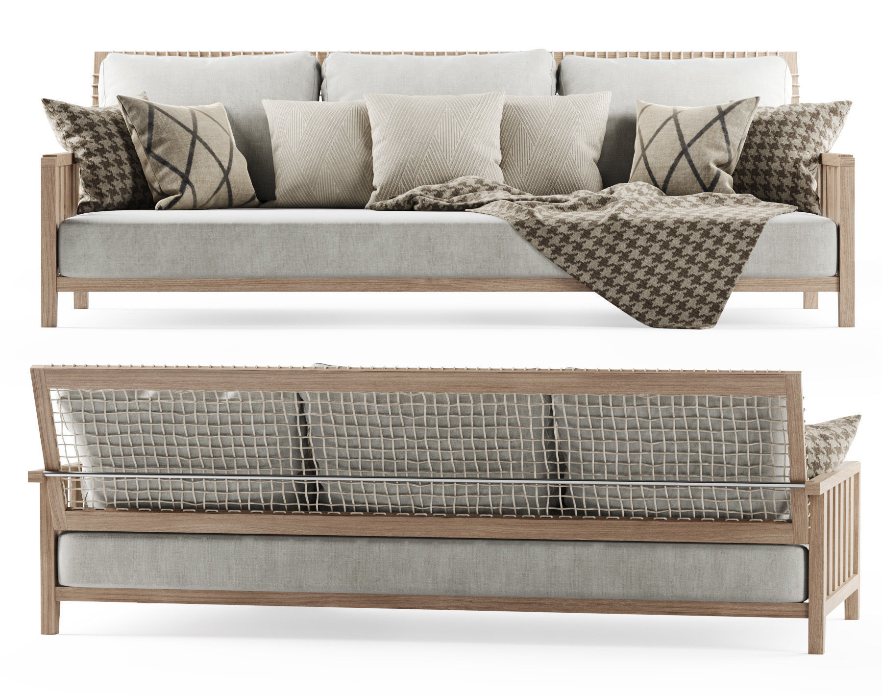 Three-seater garden sofa with plaid 3D model_4