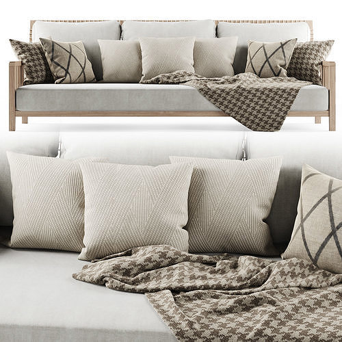 Three-seater garden sofa with plaid 3D model