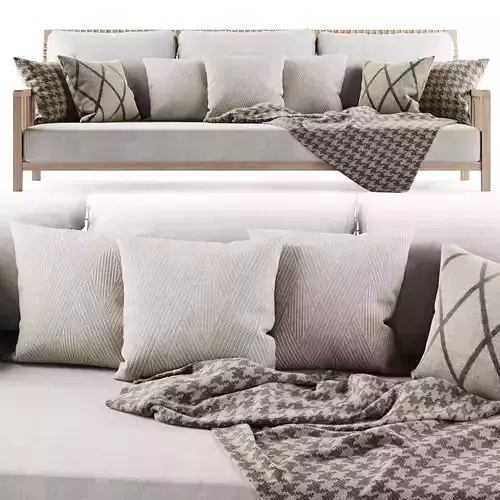 Three-seater garden sofa with plaid 3D model