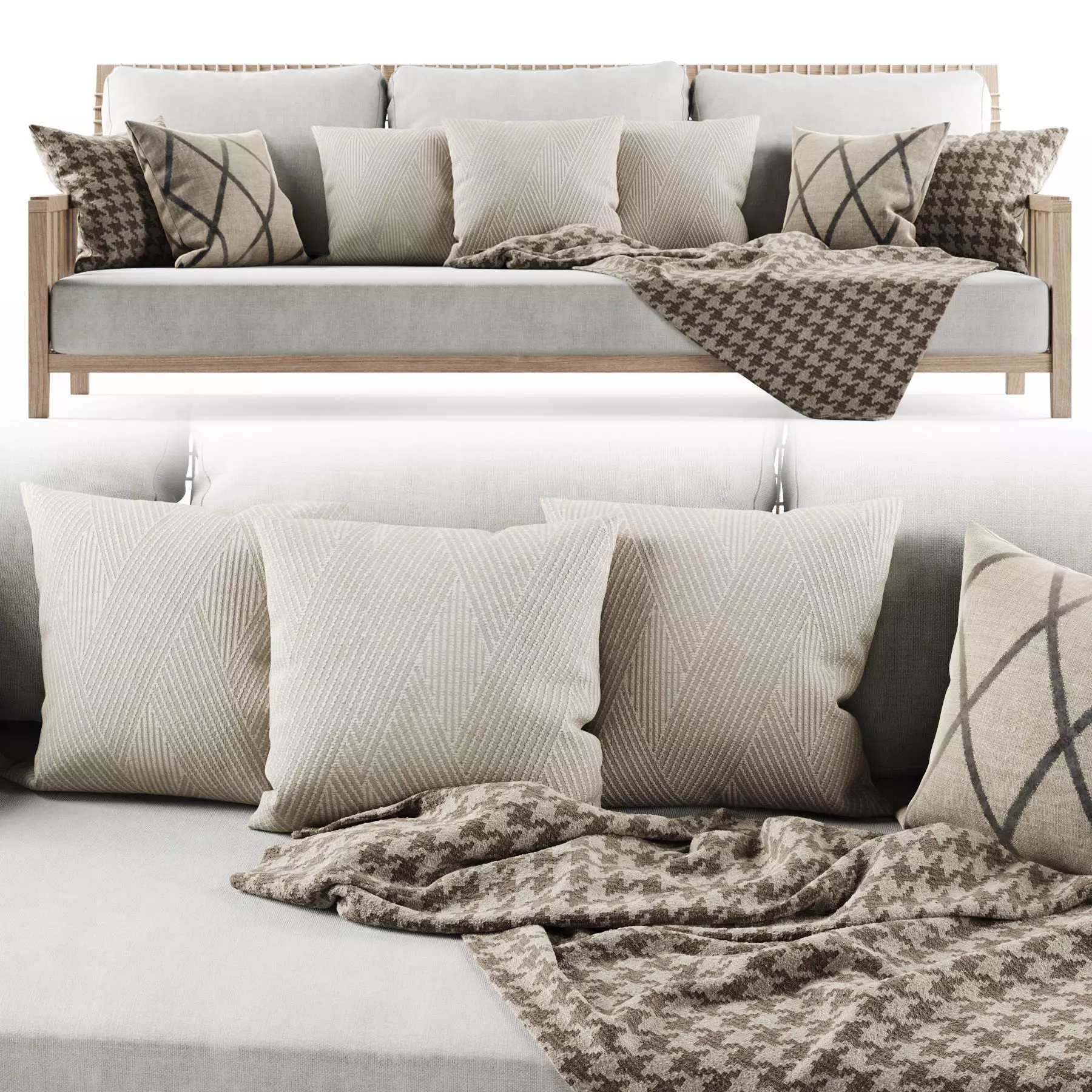 Three-seater garden sofa with plaid 3D model_0