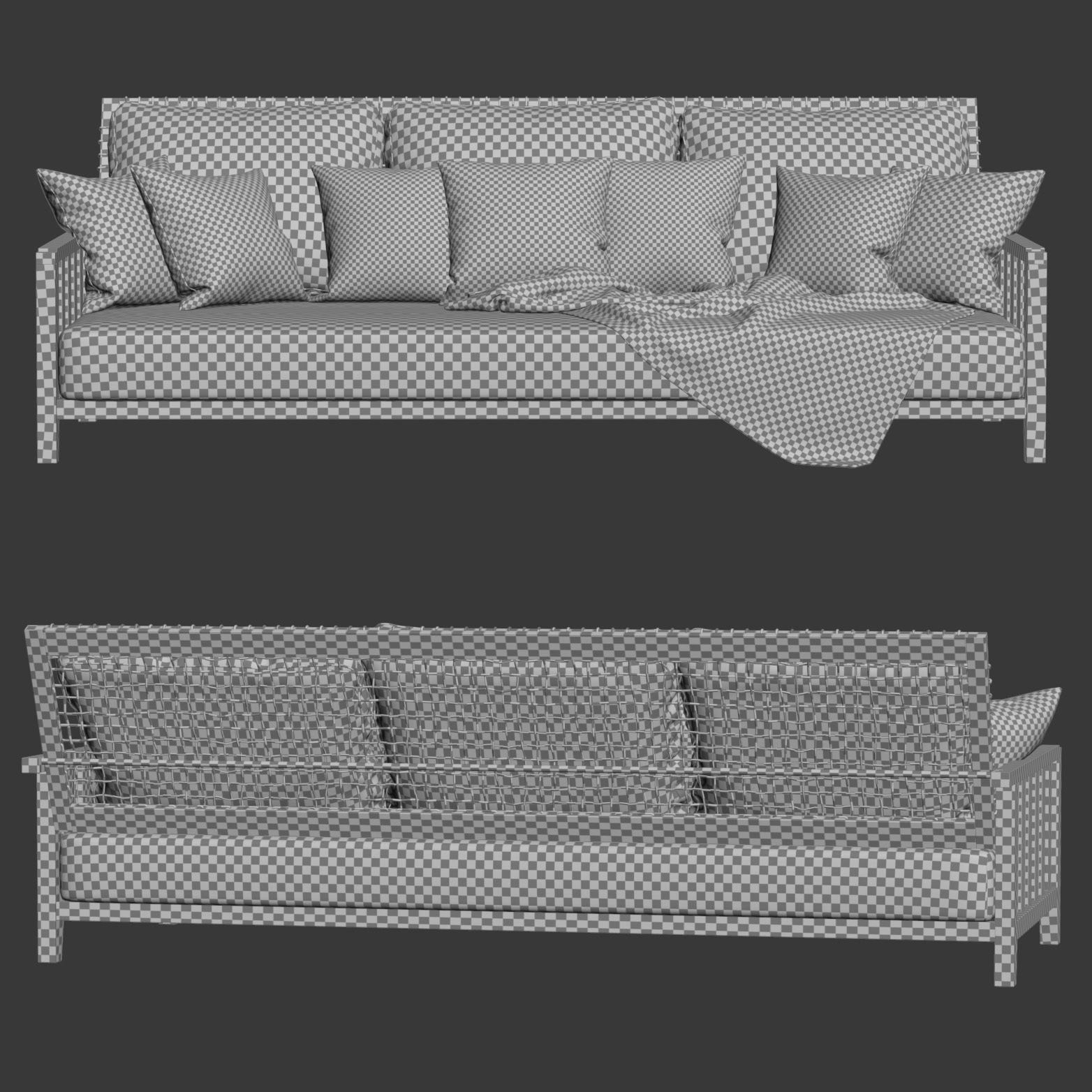 Three-seater garden sofa with plaid 3D model_9