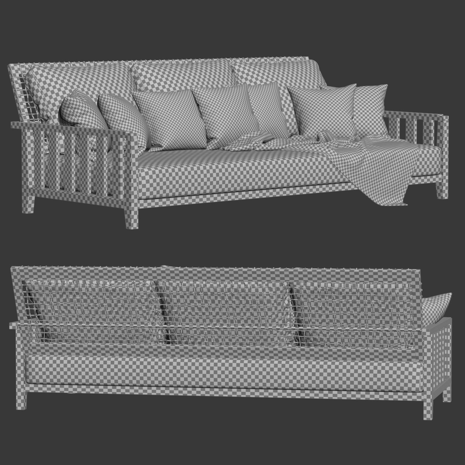 Three-seater garden sofa with plaid 3D model_7