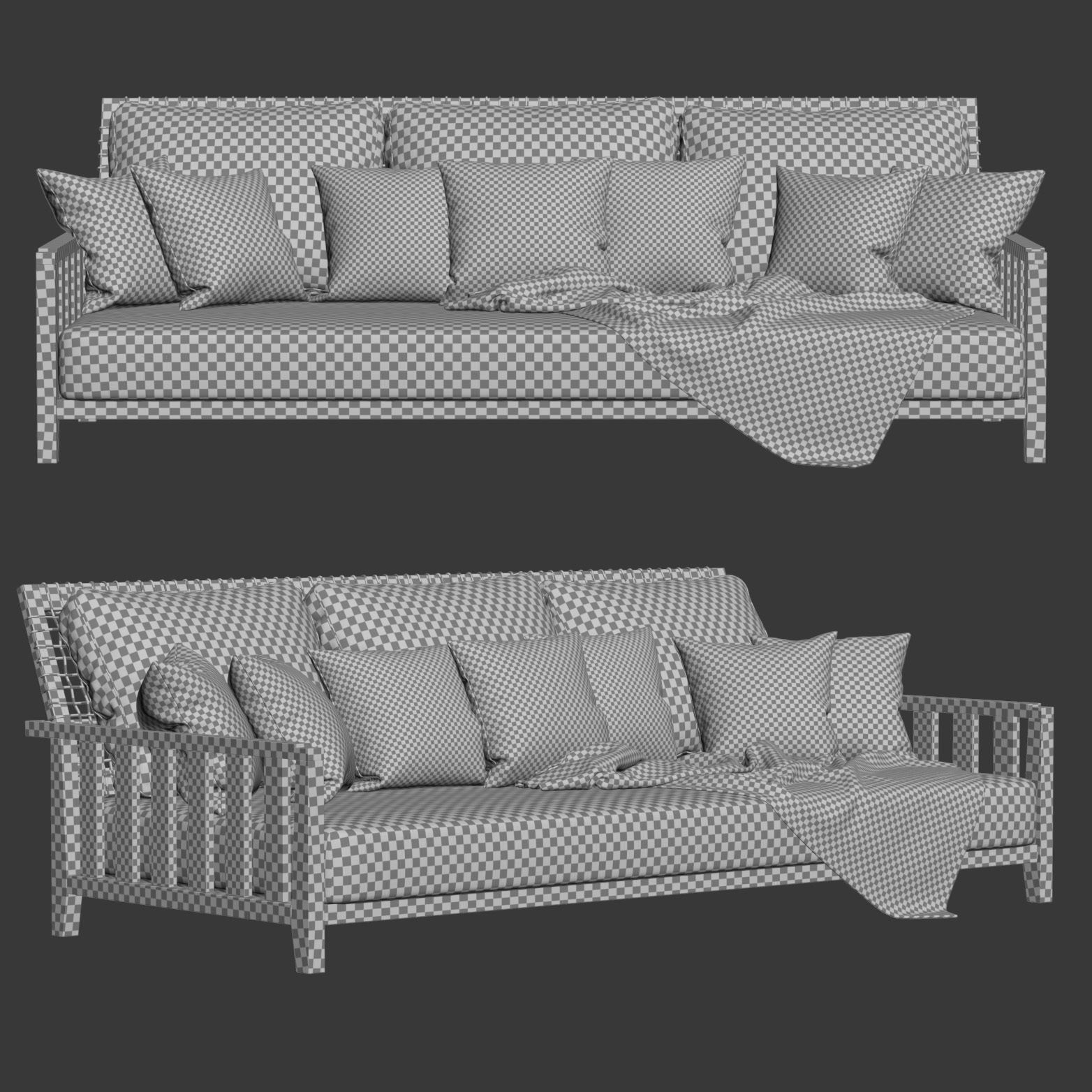 Three-seater garden sofa with plaid 3D model_8