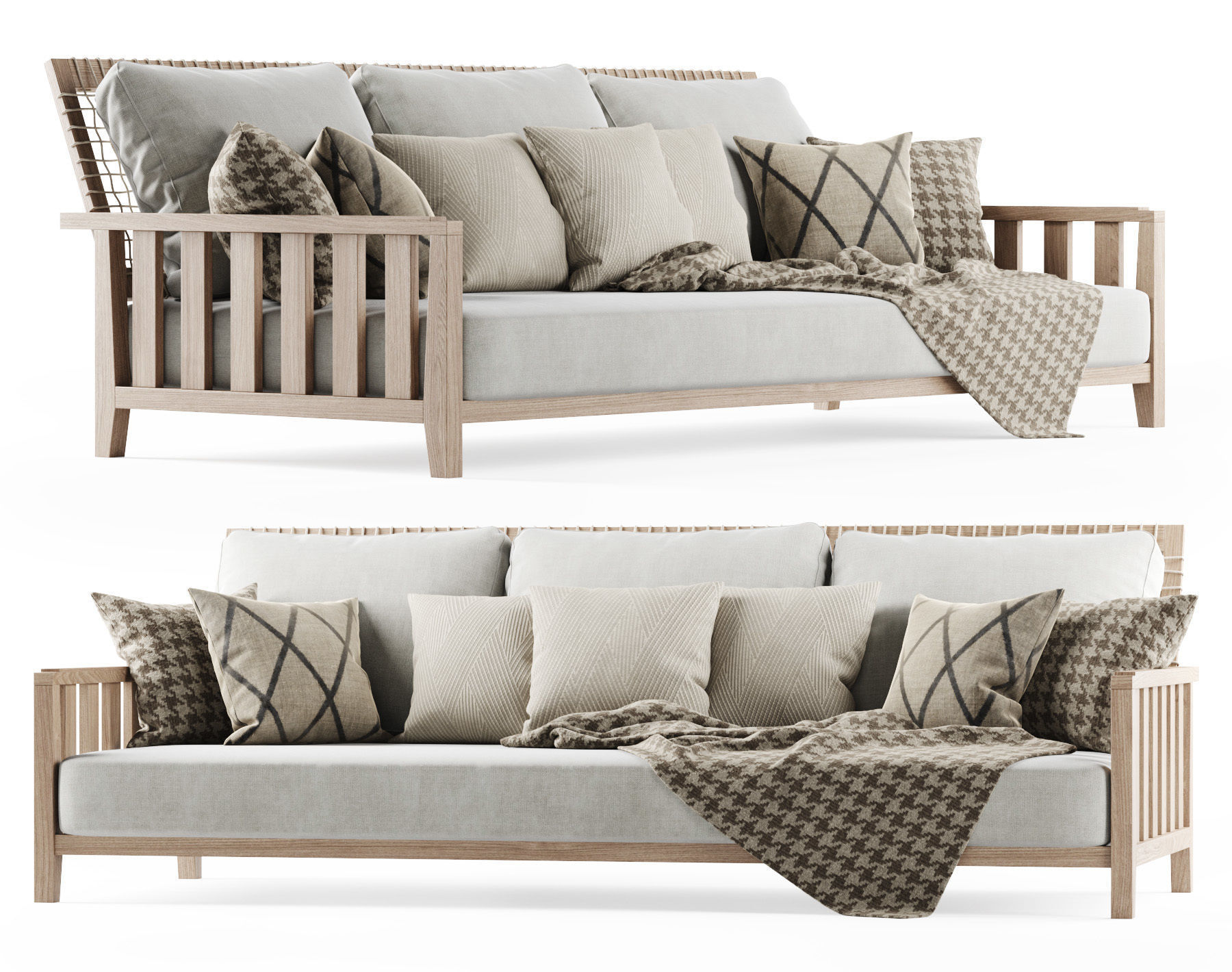 Three-seater garden sofa with plaid 3D model_3