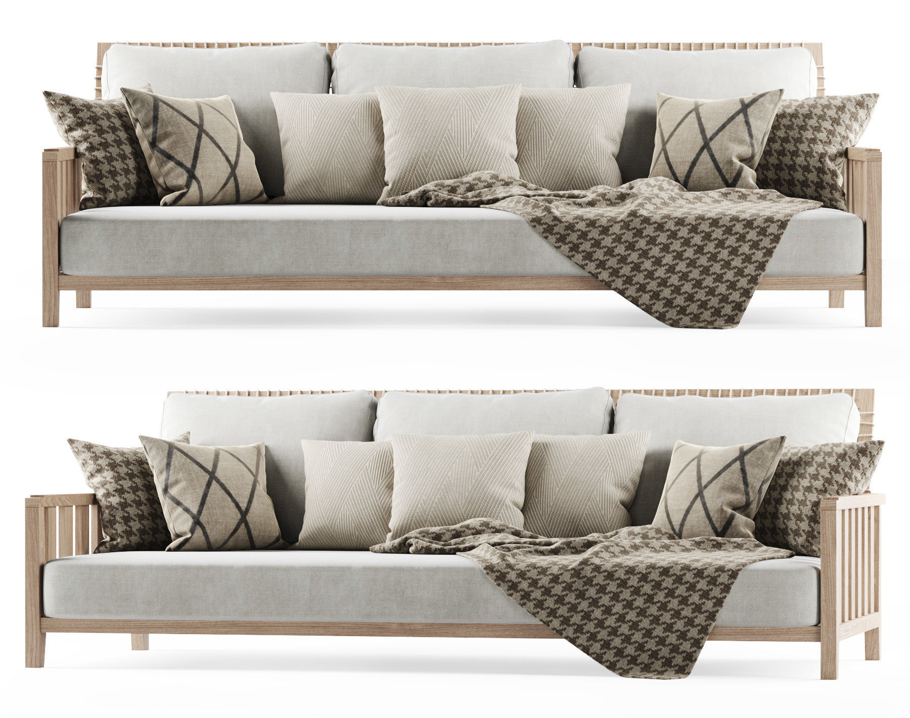 Three-seater garden sofa with plaid 3D model_2