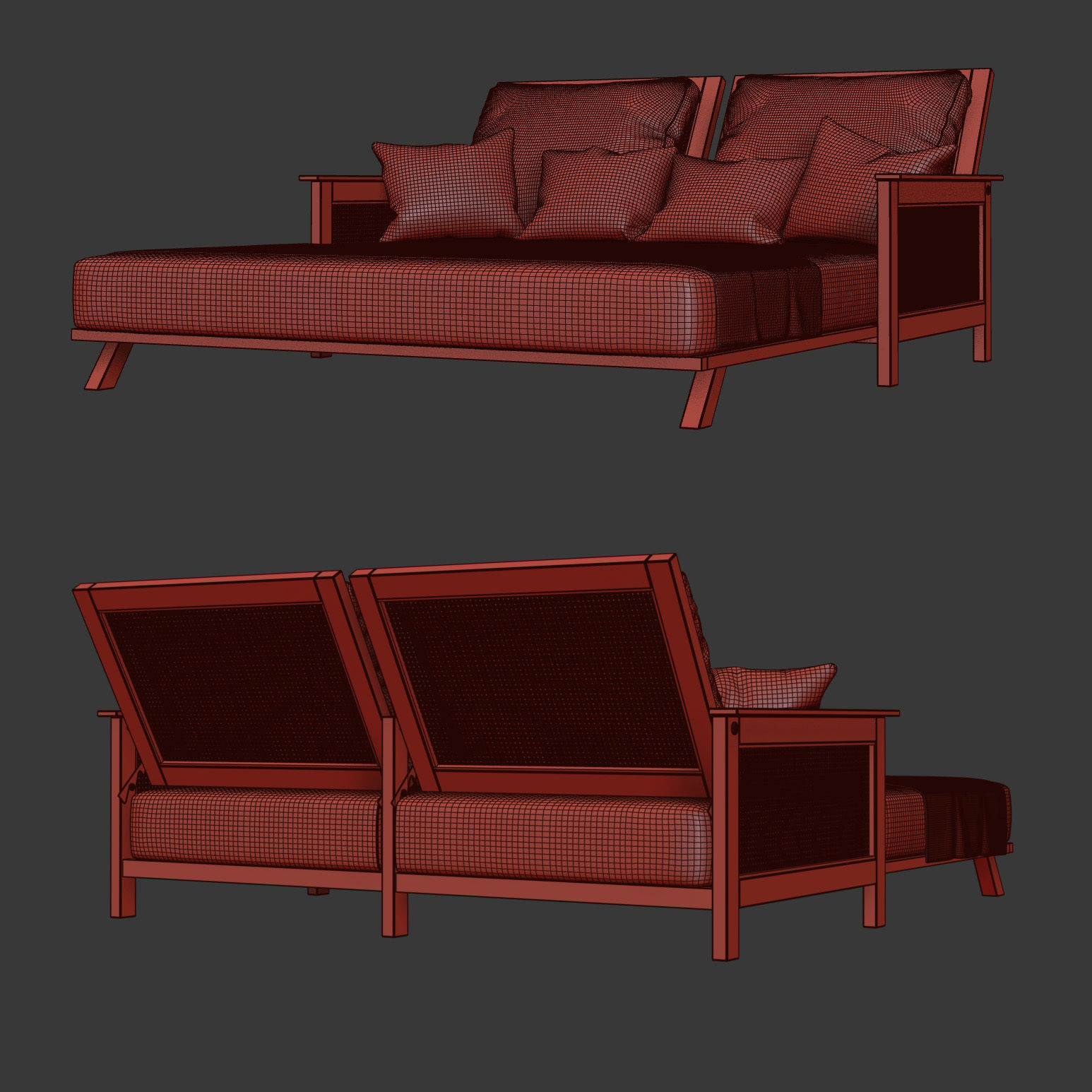 Wooden double daybed  3D model_6
