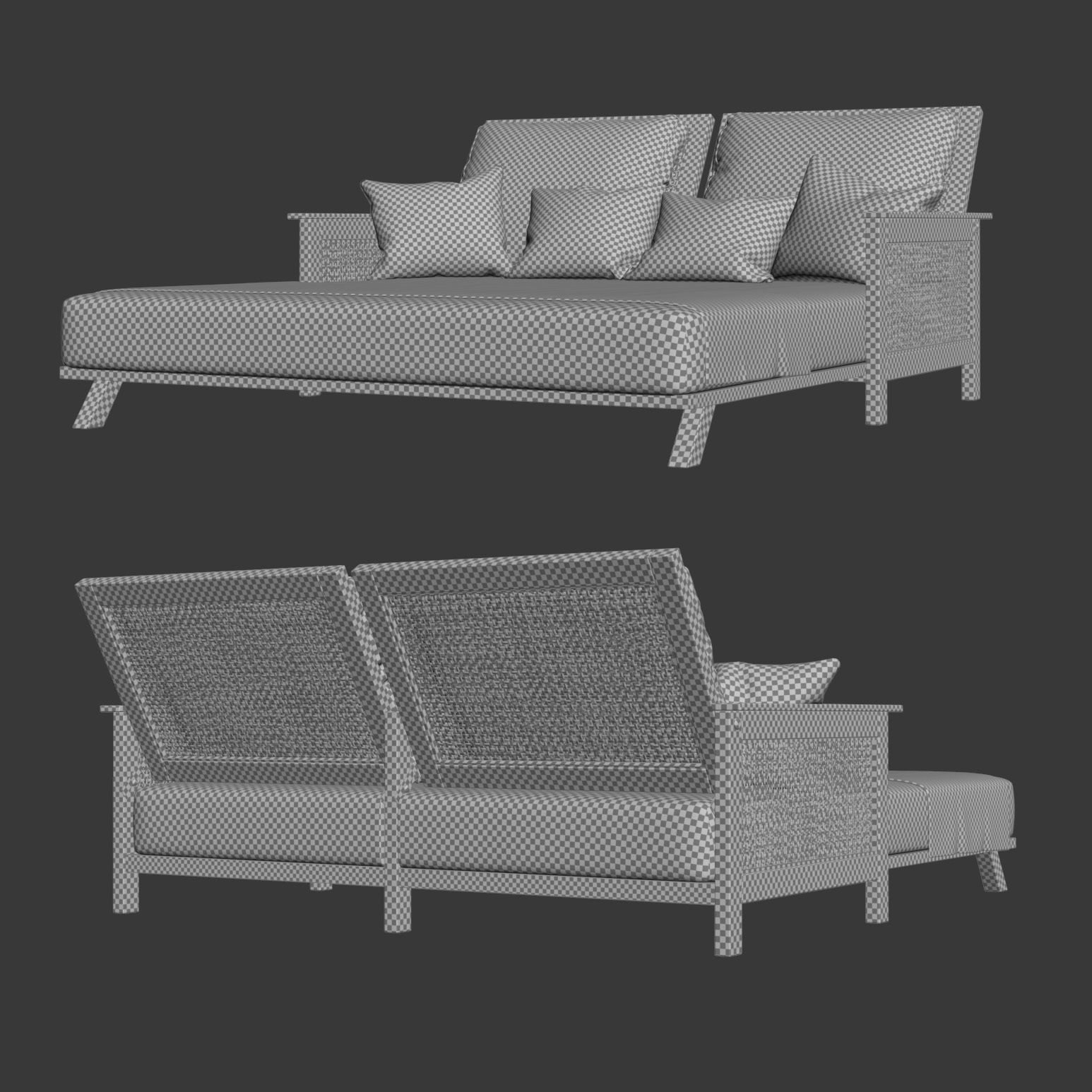 Wooden double daybed  3D model_9