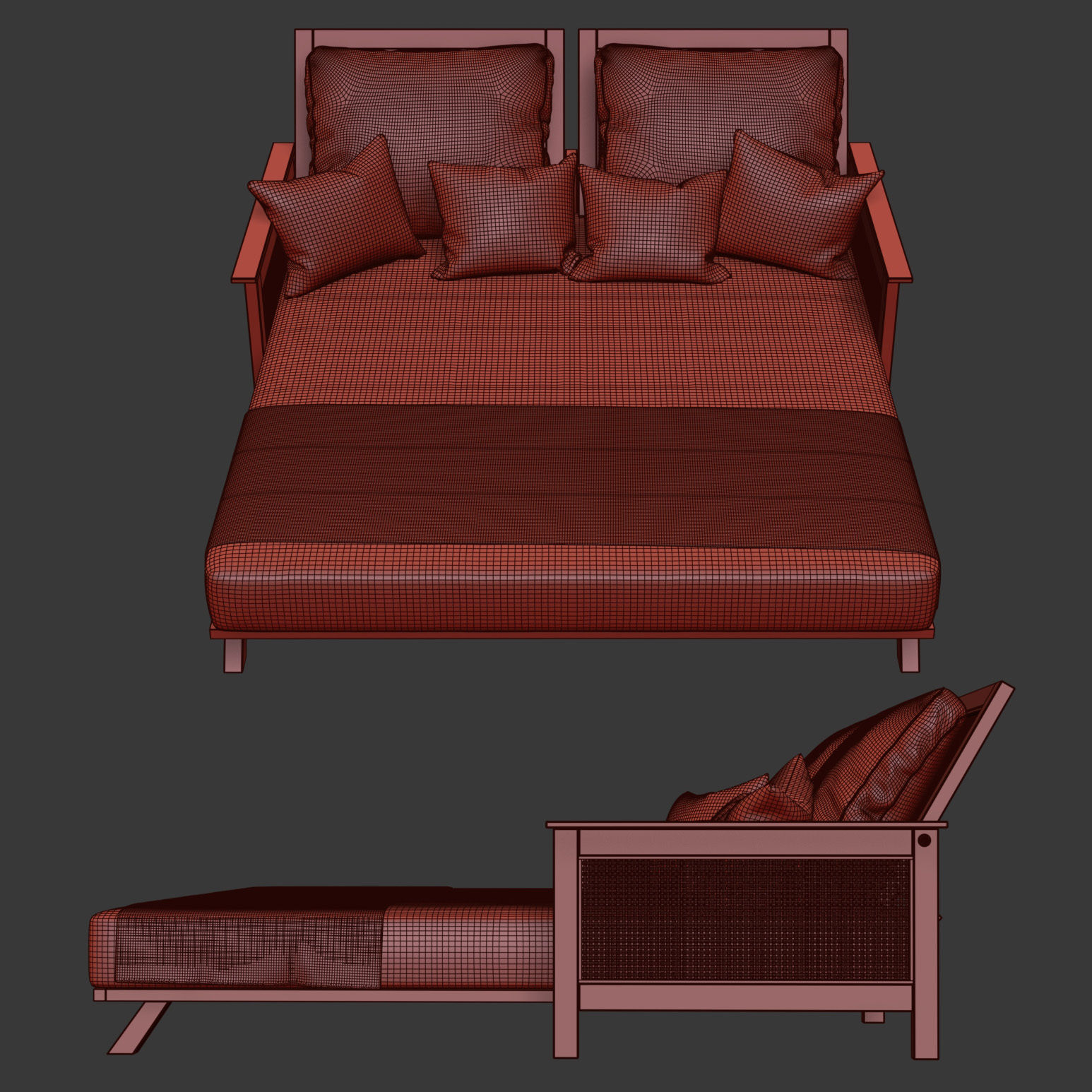 Wooden double daybed  3D model_7