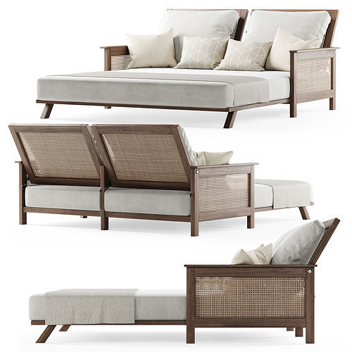 Wooden double daybed  3D model