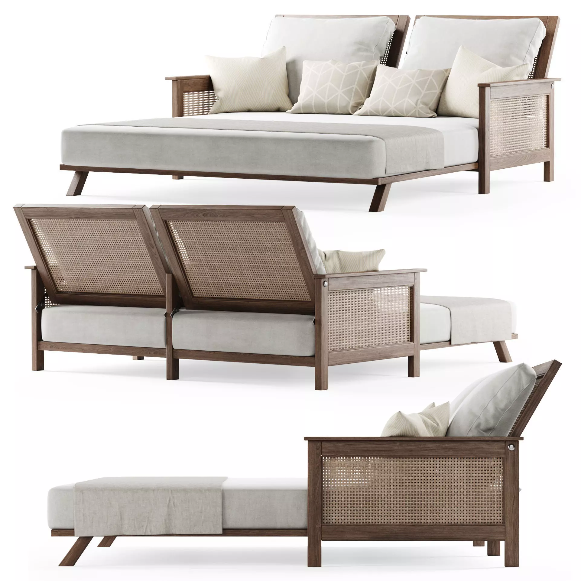 Wooden double daybed  3D model_0