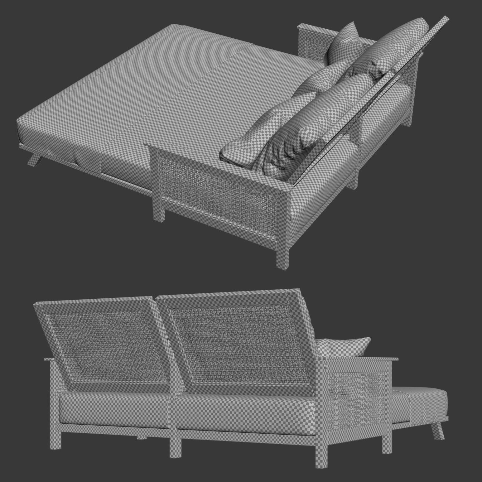 Wooden double daybed  3D model_11