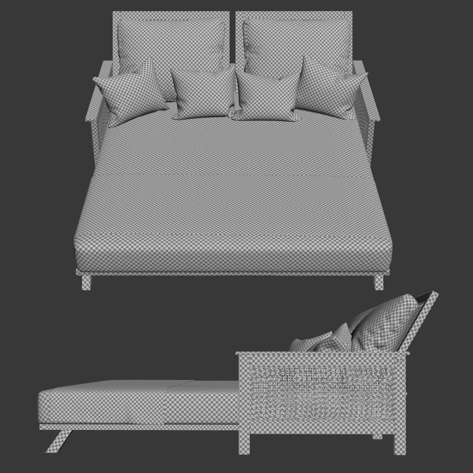 Wooden double daybed  3D model_10