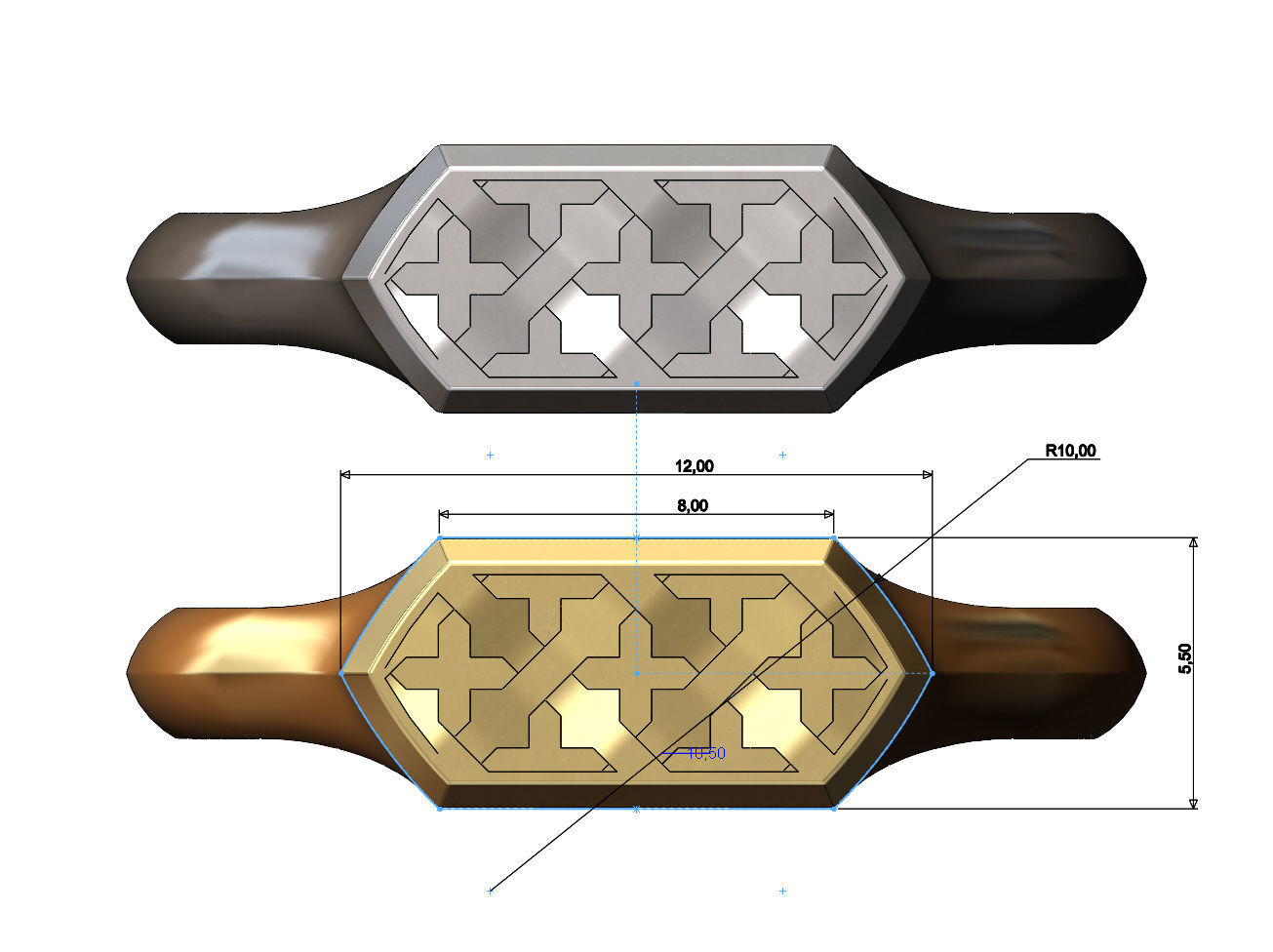 Hexagonal Moucharabih motif signet ring 3D print model_3