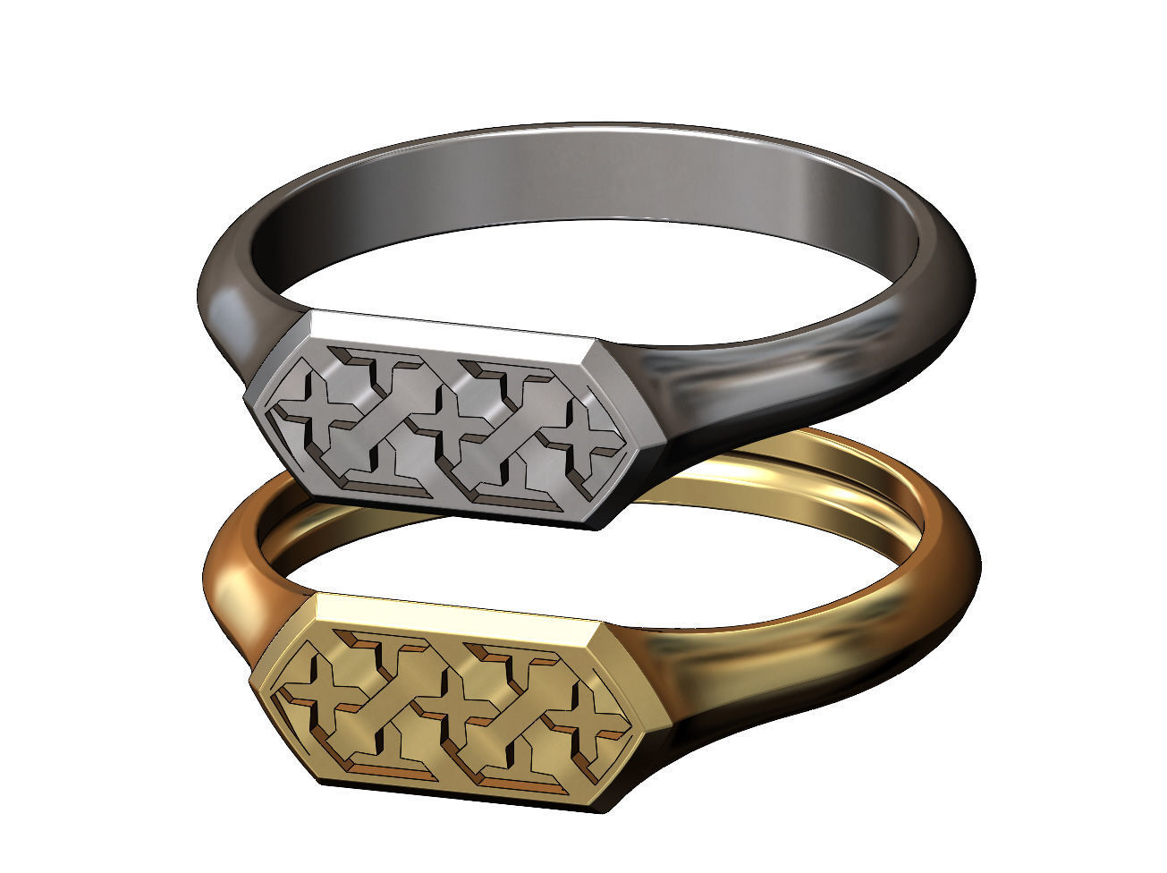 Hexagonal Moucharabih motif signet ring 3D print model_1