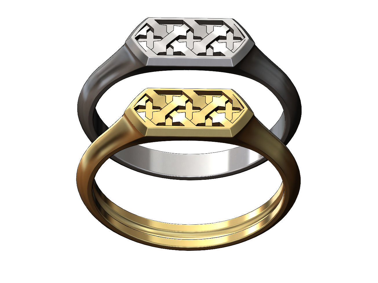 Hexagonal Moucharabih motif signet ring 3D print model_2