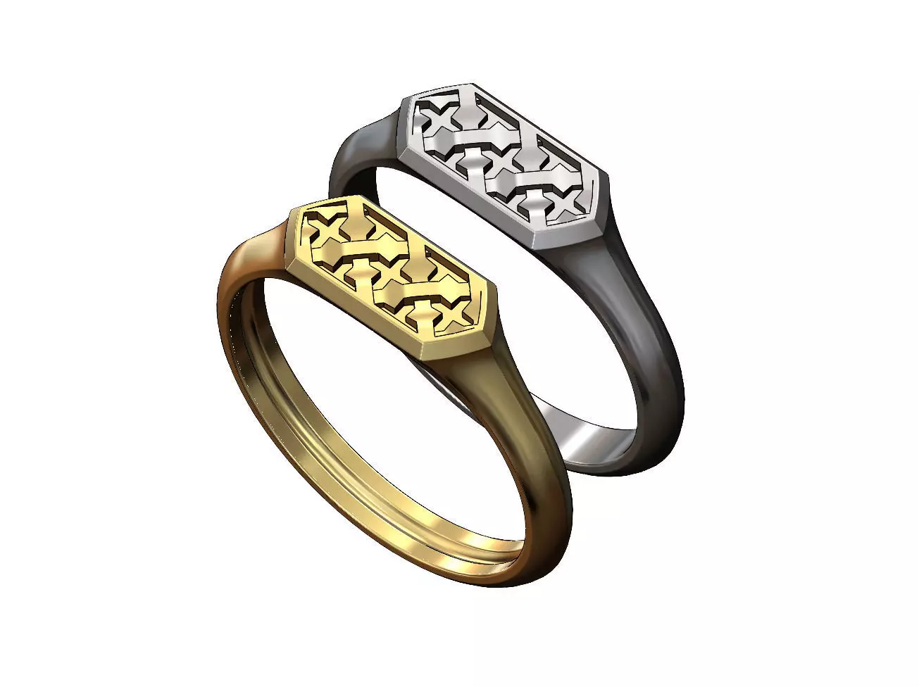 Hexagonal Moucharabih motif signet ring 3D print model_0