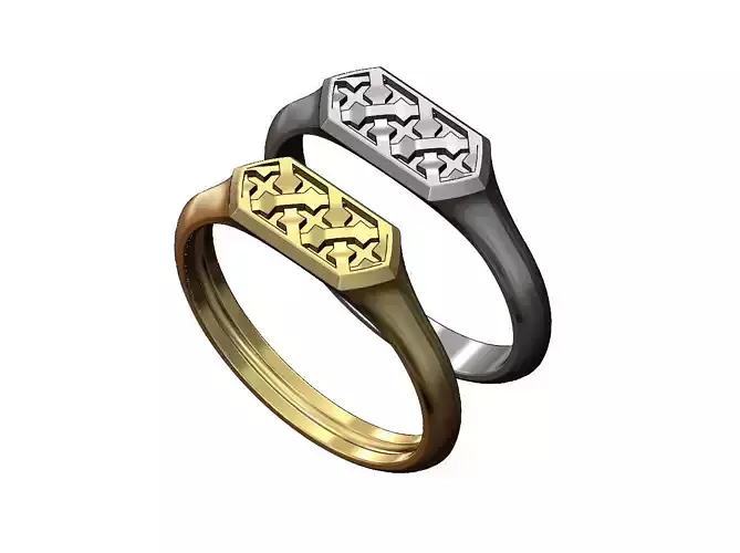 Hexagonal Moucharabih motif  signet ring 3D print model