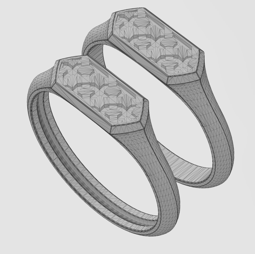 Hexagonal Moucharabih motif signet ring 3D print model_11