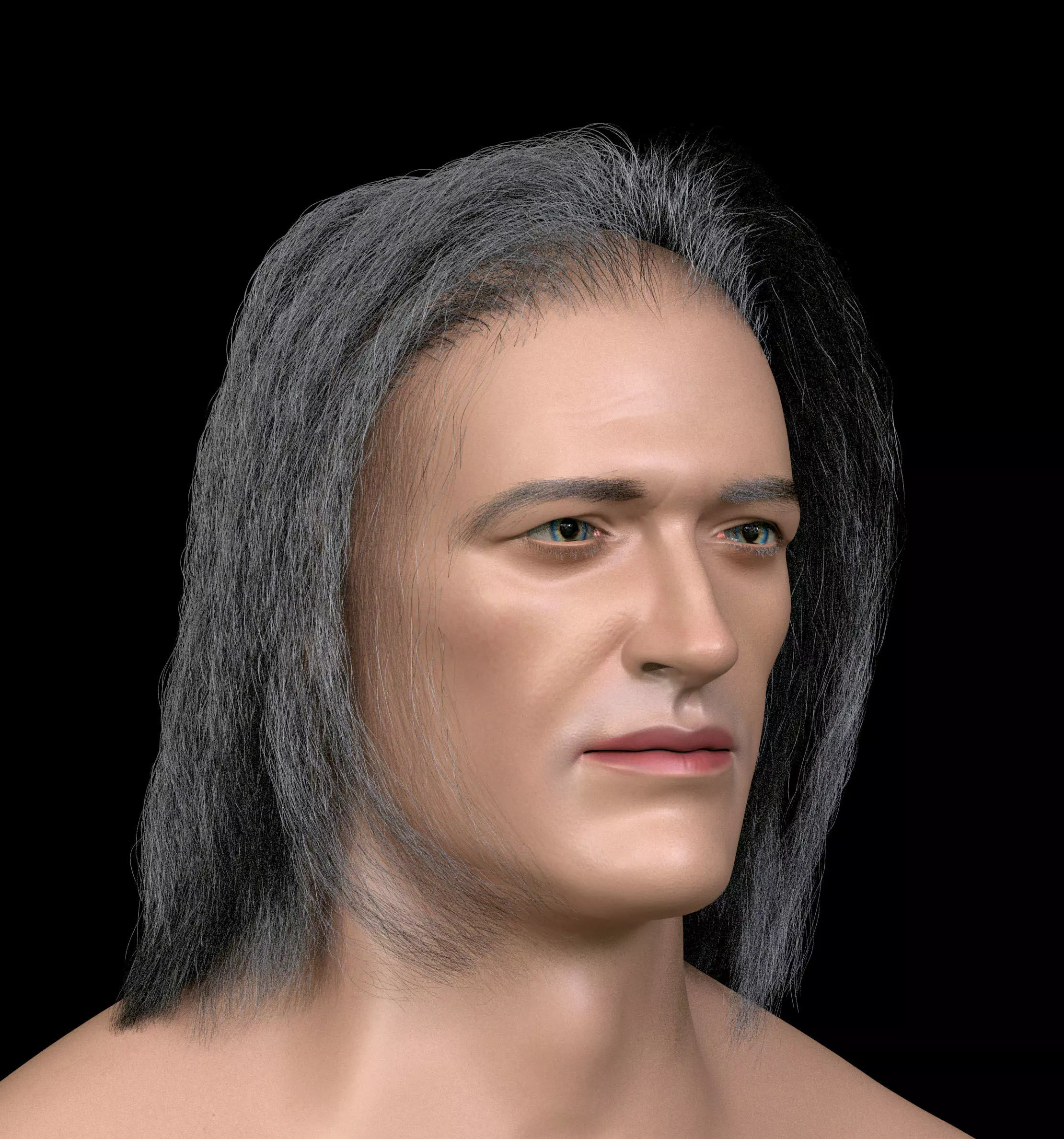 3d character man with hair Low-poly 3D model_0