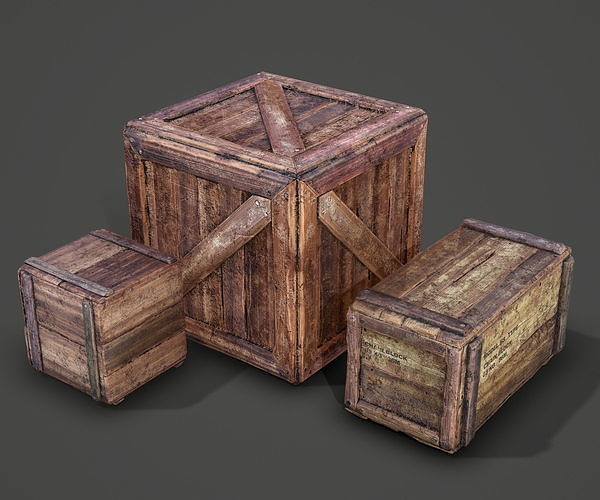 wooden boxes PBR Low-poly 3D model