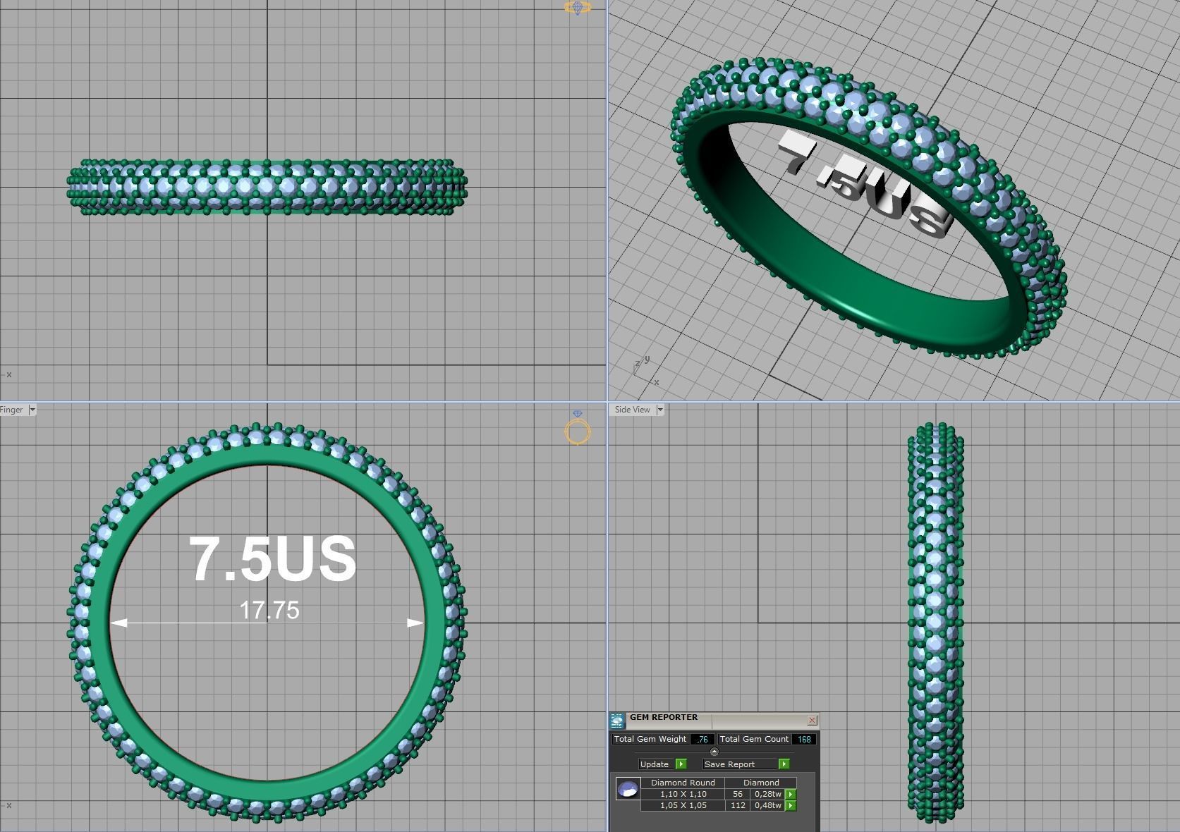 3 ROW DIAMOND WEDDING BAND 3dmodel THICK version 3D print model_12