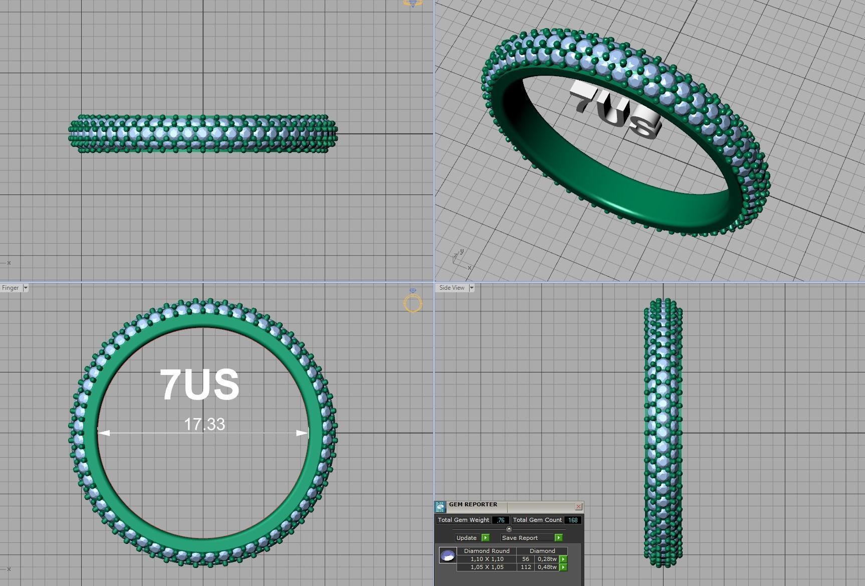 3 ROW DIAMOND WEDDING BAND 3dmodel THICK version 3D print model_11