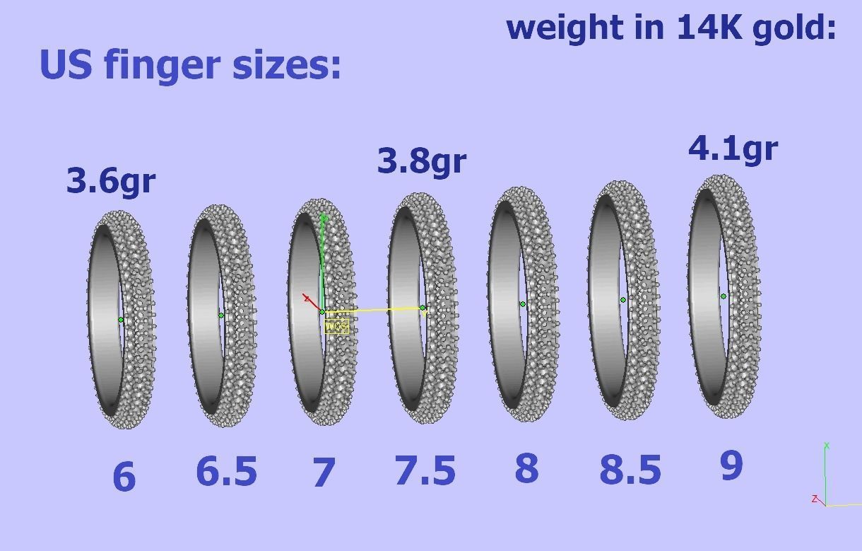 3 ROW DIAMOND WEDDING BAND 3dmodel THICK version 3D print model_16