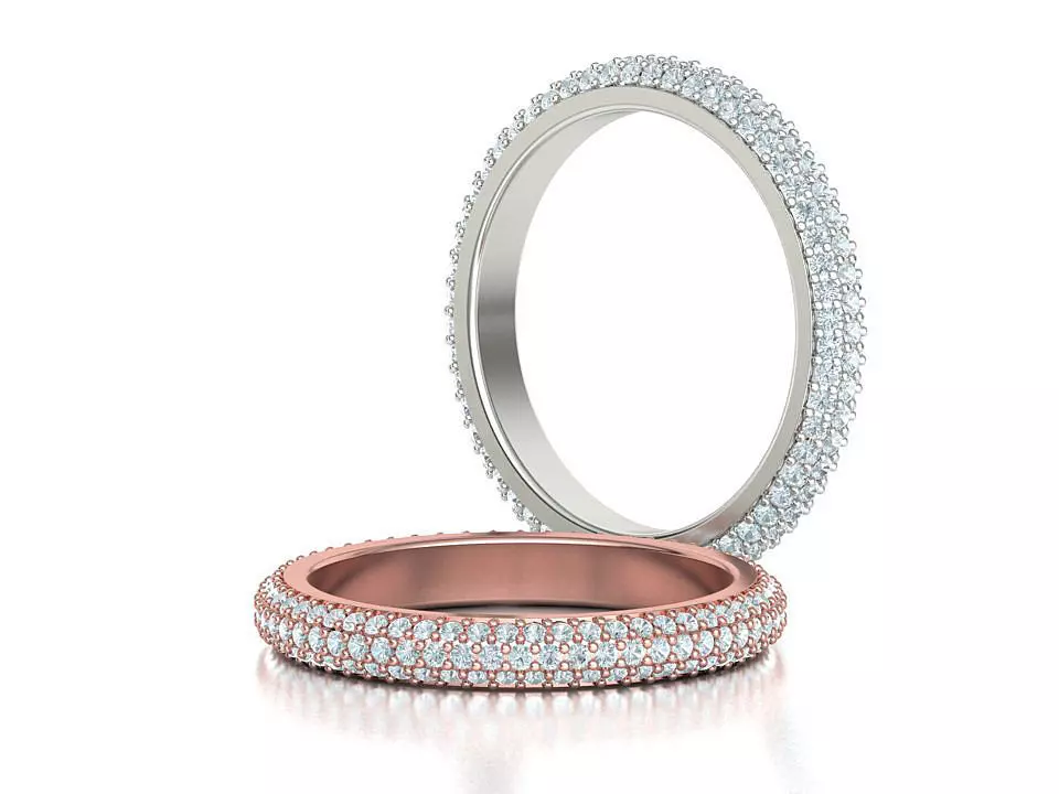 3 ROW DIAMOND WEDDING BAND 3dmodel THICK version 3D print model_0