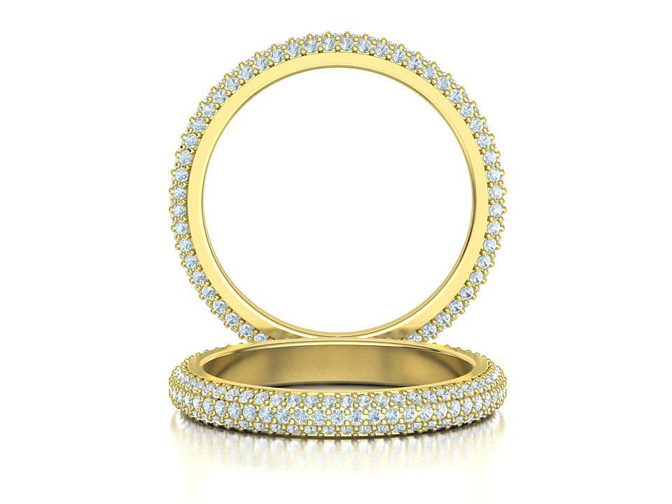 3 ROW DIAMOND WEDDING BAND 3dmodel THICK version 3D print model_4