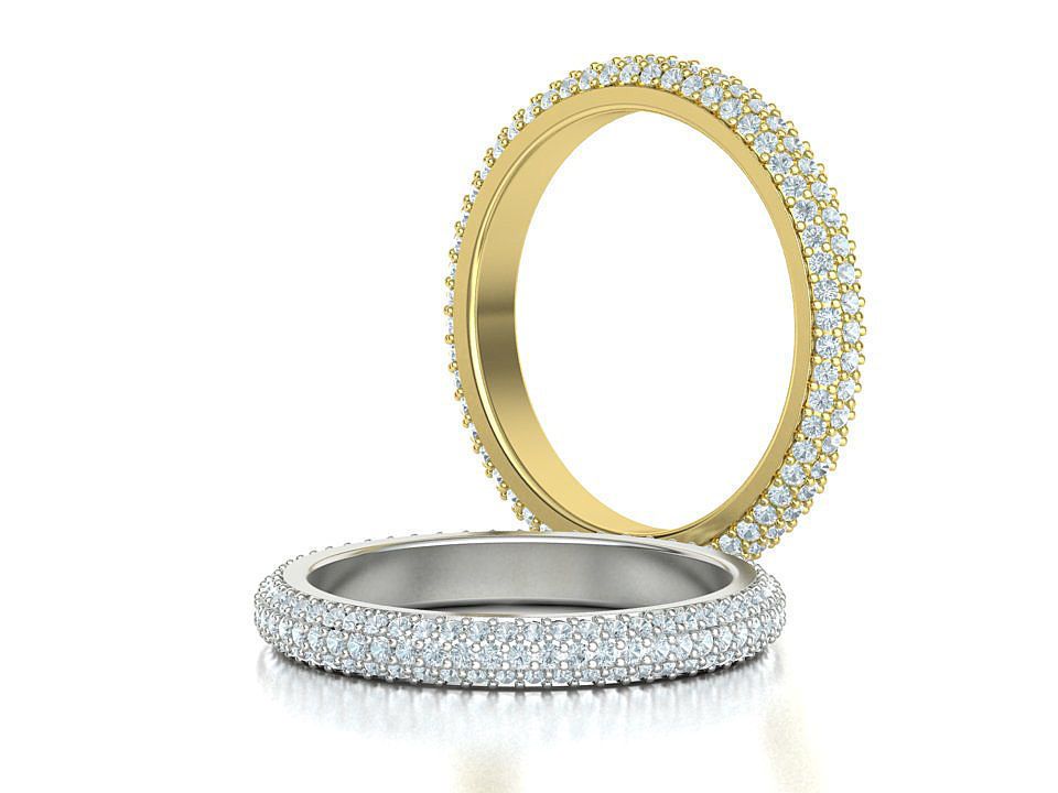 3 ROW DIAMOND WEDDING BAND 3dmodel THICK version 3D print model_1