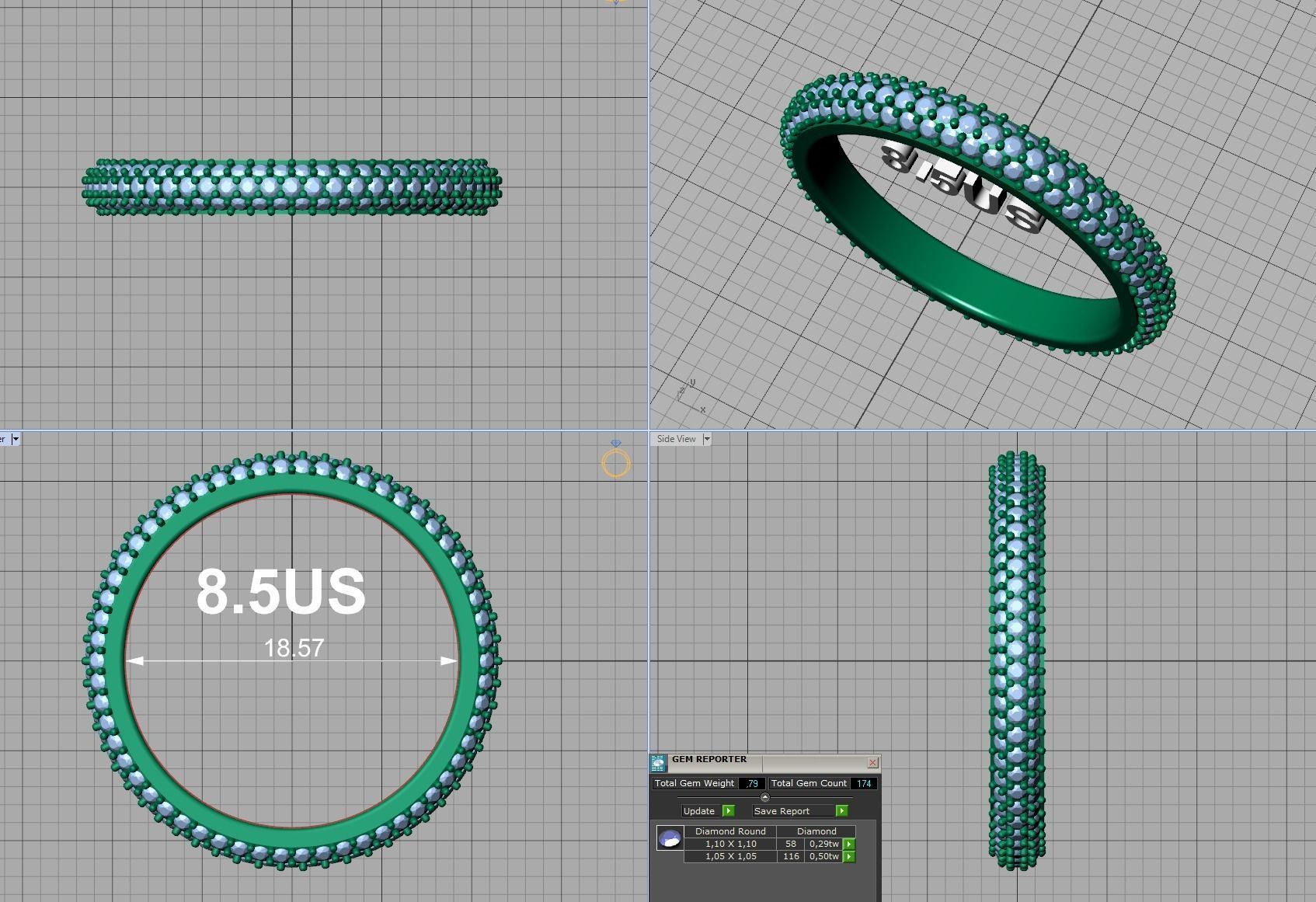 3 ROW DIAMOND WEDDING BAND 3dmodel THICK version 3D print model_14