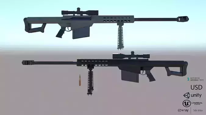 Modern Firearms Animated M107 Low-poly 3D model